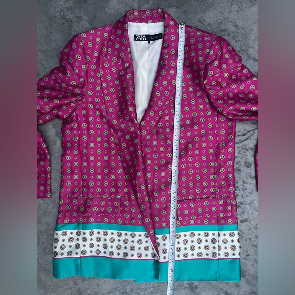 Zara Pink and Teal Patterned Blazer printed satin jacket - Picture 10 of 13